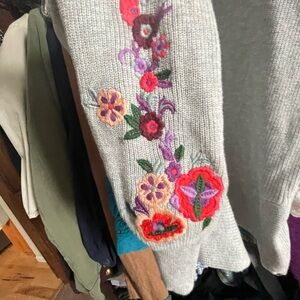 Express Light Gray Embroidered Cardigan